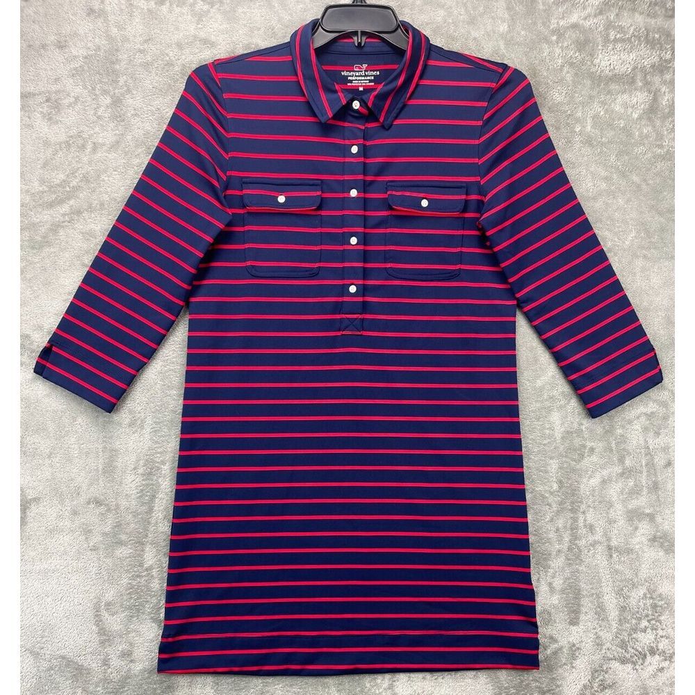 Vineyard Vines Woman's Margo Shirt Dress Blue/Red‎ Stripe UPF Size Medium
